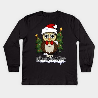 Cute Owl Santa Hat Christmas Tree Xmas Gift Kids Long Sleeve T-Shirt